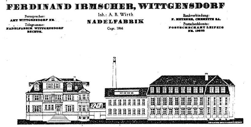 Firmenschild „Ferdinand Irmscher, Wittgensdorf, Nadelfabrik“